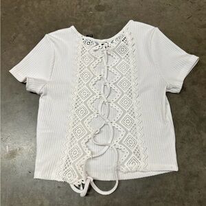Forever 21 White Ribbed Short Sleeve Crew Top